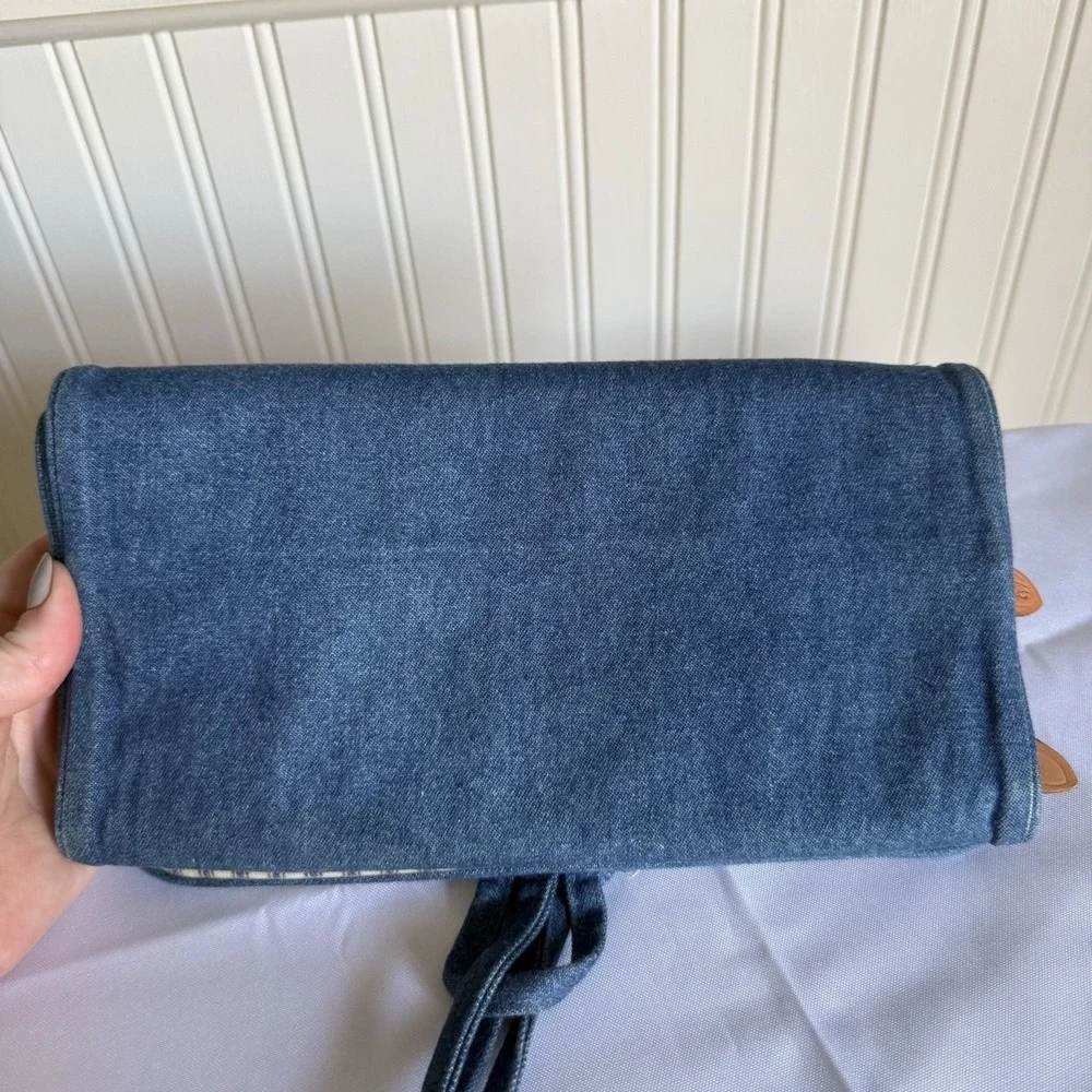 Ralph Lauren Denim Blue Folding Roll Travel Organizer Jewelry Storage Bag Crest